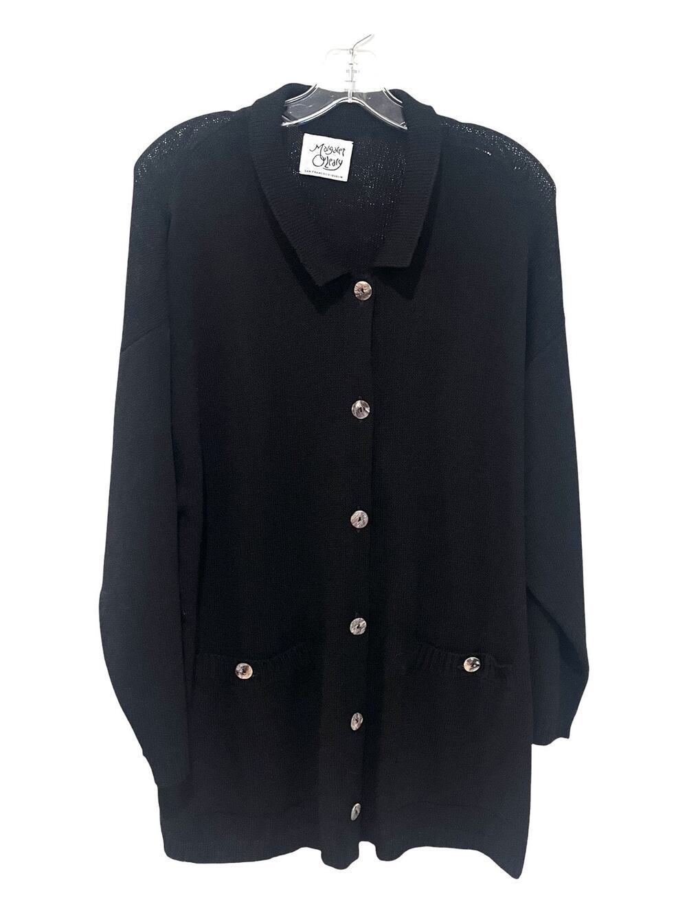 Margaret O'Leary Cardigan Sweater Womens Large Black Knit Button Pockets Collar
